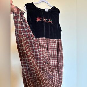 Vintage Bobbie Brooks Holiday Maxi Dress Sz 26W/28W Black Velvet Red Plaid Y2K